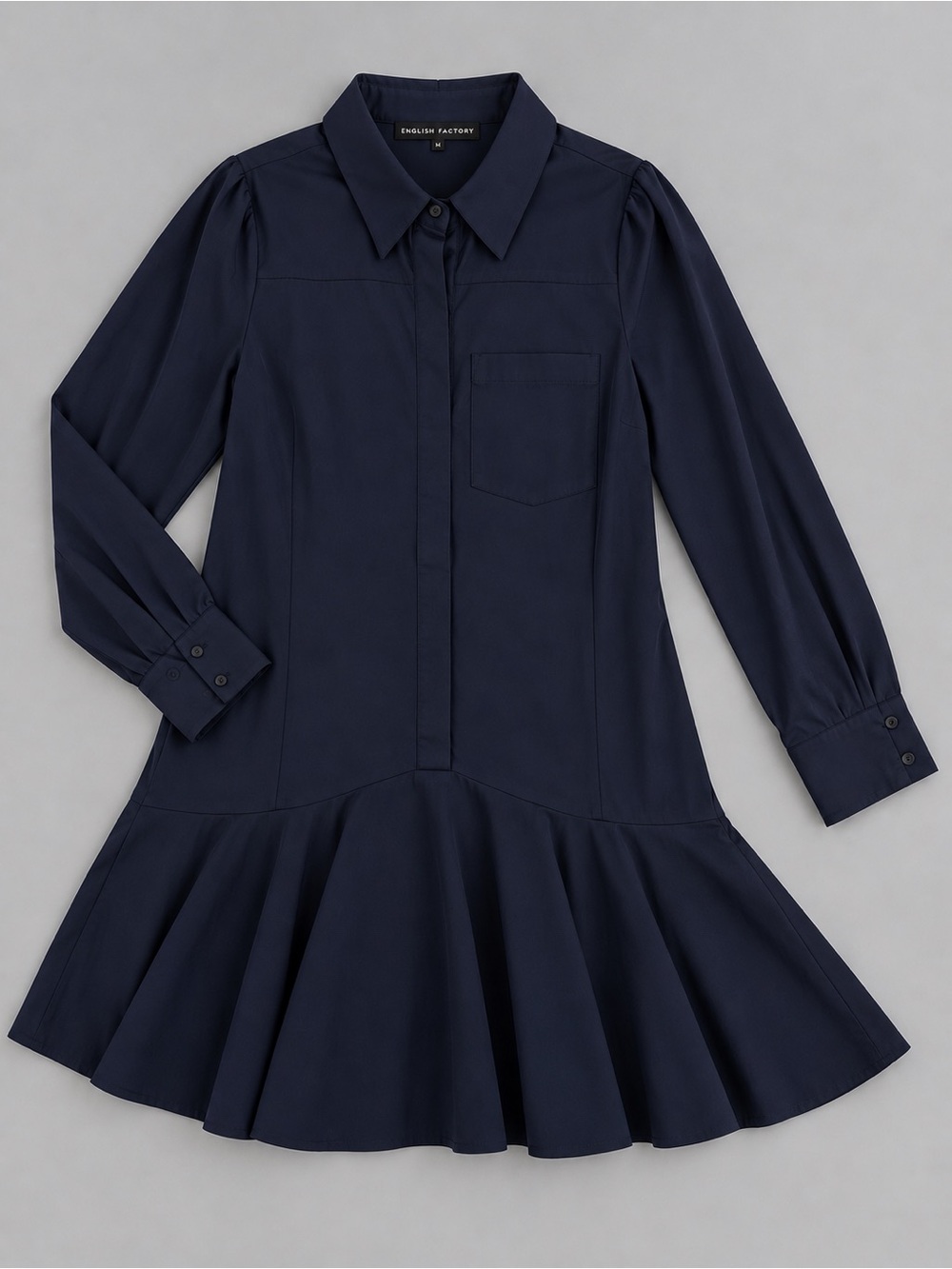 English Factory Navy Long-Sleeve Pleated Hem Kids Dress